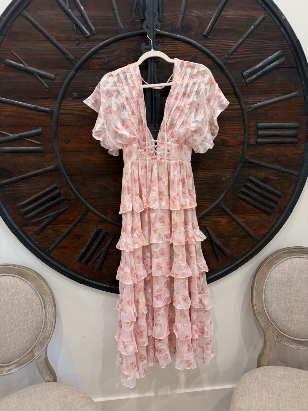 Petal & Pup Blush Floral Ruffle Tiered Maxi Dress